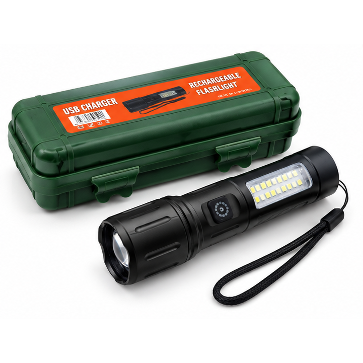 Zoomable LED Flashlight with USB Charger
