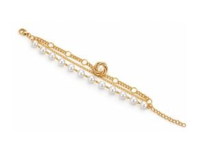 Gold-Tone Pearl Layered Chain Bracelet with Spiral Charm