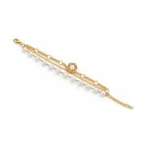 Gold-Tone Pearl Layered Chain Bracelet with Spiral Charm