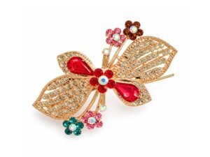 Gold-Tone Butterfly Rhinestone Hair Claw Clip with Colorful Floral Accents