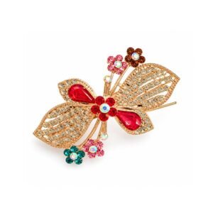 Gold-Tone Butterfly Rhinestone Hair Claw Clip with Colorful Floral Accents