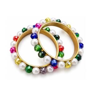 Gold-Tone Pearl & Multicolor Crystal Bangles Set for Small Girls