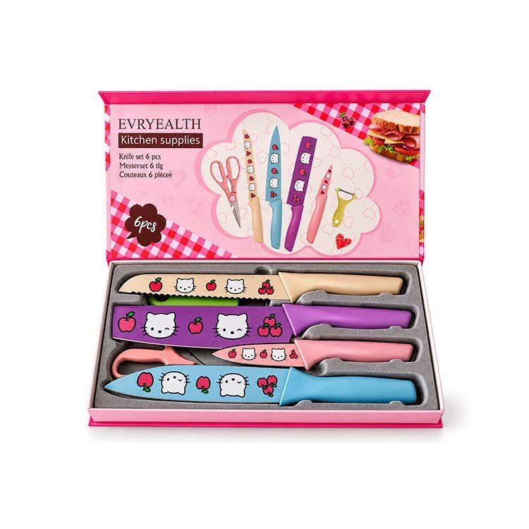 EVRYEALTH 6-Piece Kitchen Knife Set with Scissors & Vegetable Peeler