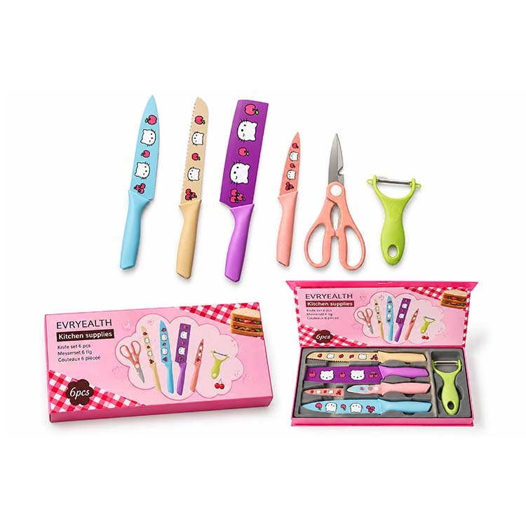 EVRYEALTH 6-Piece Kitchen Knife Set with Scissors & Vegetable Peeler - Image 3