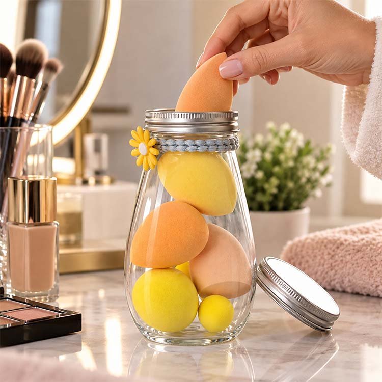 Multicolor Makeup Blender Sponge Set with Storage Jar - Image 3