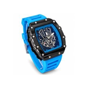 Blue & Black Square Skeleton Style Sports Watch