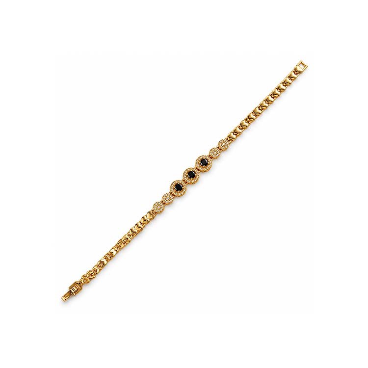 Gold-Tone Black Rhinestone Link Bracelet