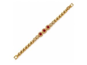 Gold-Tone Red Rhinestone Link Bracelet