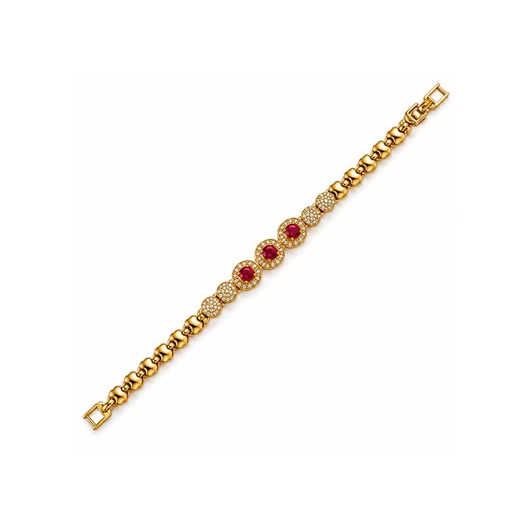 Gold-Tone Red Rhinestone Link Bracelet