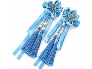 Blue Flower Pearl Tassel Hair Clips Set for Women & Girls