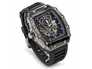 Black Square Skeleton Style Sports Watch with Silicone Strap