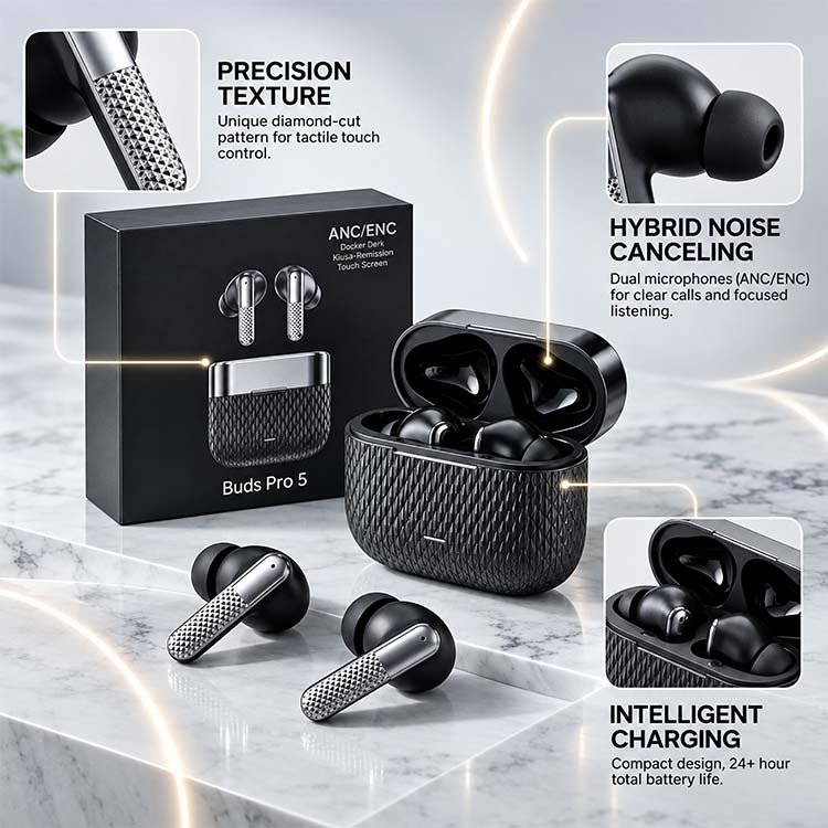 Buds Pro 5 Wireless Bluetooth Earbuds – ANC/ENC Noise Reduction - Image 2