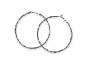 Silver-Tone Textured Beaded Hoop Earrings