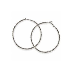 Silver-Tone Textured Beaded Hoop Earrings