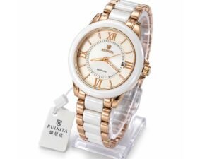 RUINITA Women's Sapphire Ceramic Watch – Gold & White
