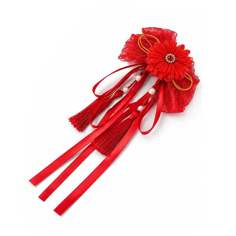 Red Flower Pearl Tassel Hair Clip for Ladies