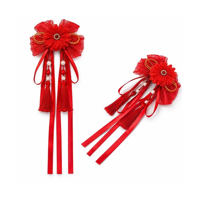 Red Flower Pearl Tassel Hair Clip for Ladies - Image 2