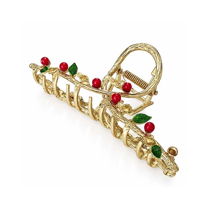 Golden Cherry & Leaf Metal Hair Claw Clip