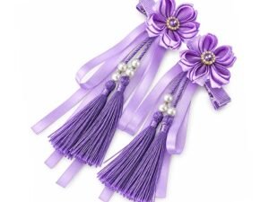Purple Flower Pearl Tassel Hair Clips Set for Women & Girls
