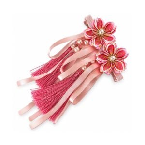 Pink Flower Pearl Tassel Hair Clips Set for Women & Girls