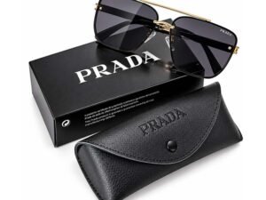 Prada Black Rectangular Sunglasses with Protective Case