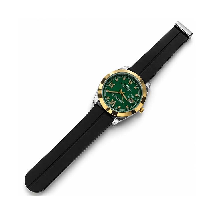 Rolex Sttyle Green Dial Watch – Black Strap & Gold-Tone Bezel - Image 2