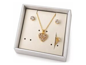 Gold-Tone Heart Necklace Earrings & Ring Jewelry Set