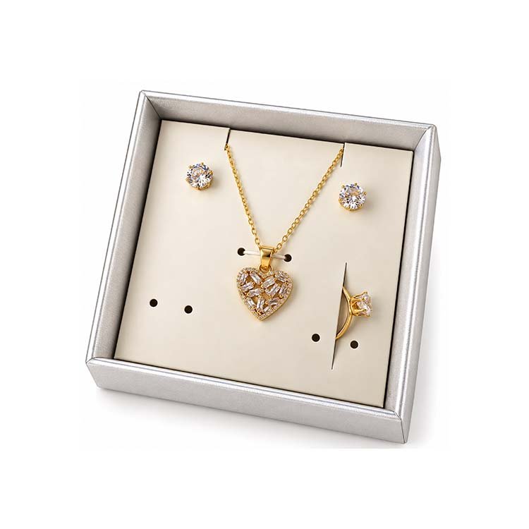 Gold-Tone Heart Necklace Earrings & Ring Jewelry Set