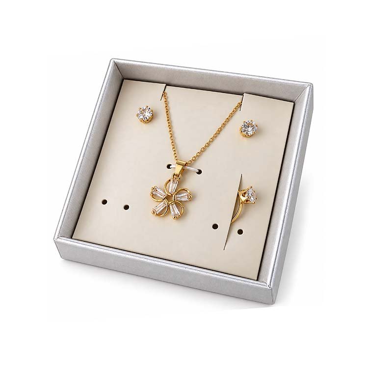 Gold-Tone Floral Necklace Earrings & Ring Jewelry Set
