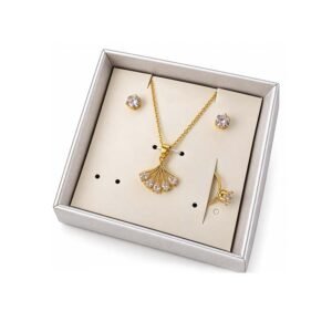 Gold-Tone Fan-Shaped Necklace Earrings & Ring Jewelry Set