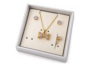 Gold-Tone Bow Necklace Earrings & Ring Jewelry Set