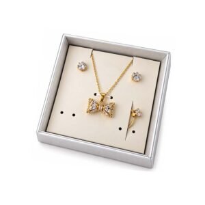 Gold-Tone Bow Necklace Earrings & Ring Jewelry Set