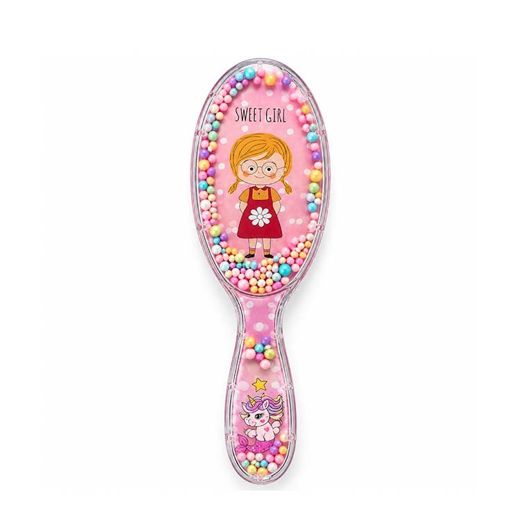 Sweet Girl Pink Girls Hair Brush with Colorful Bead Design - Image 2