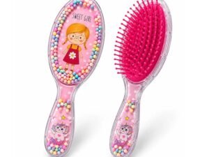Sweet Girl Pink Girls Hair Brush with Colorful Bead Design