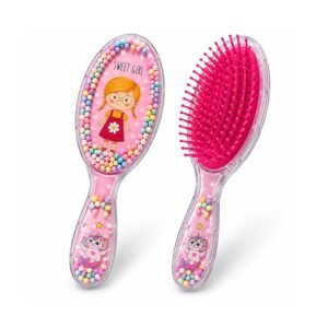 Sweet Girl Pink Girls Hair Brush with Colorful Bead Design