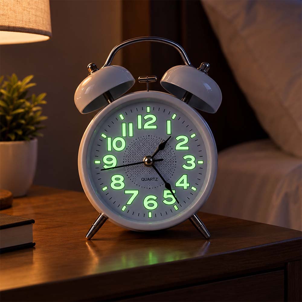 Classic Bell Table Alarm Clock White - Image 4