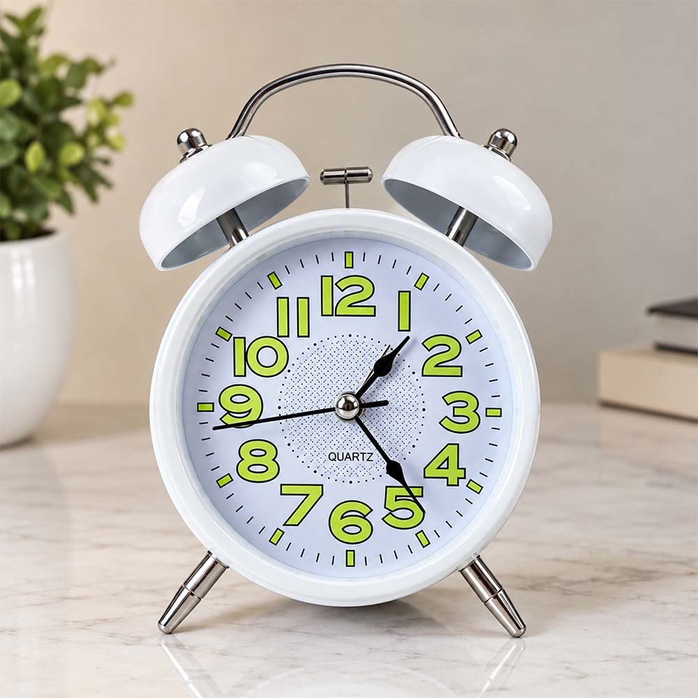 Classic Bell Table Alarm Clock White - Image 2