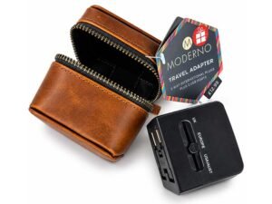 MODERNO Travel Adapter with 3-Way International Plugs & 2 USB Ports