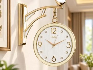 BAOLI Elegant Gold Wall Hanging Double-Sided Clock