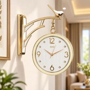 BAOLI Elegant Gold Wall Hanging Double-Sided Clock