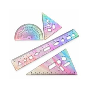 4 Piece Colorful Geometry Ruler Set
