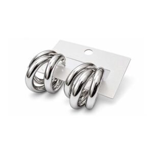 Silver Tone Stylish Drop Hoop Earrings