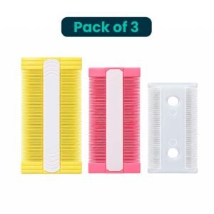 Pack of 3 Double Sided Fine Tooth Hair Combs in Yellow Pink and White