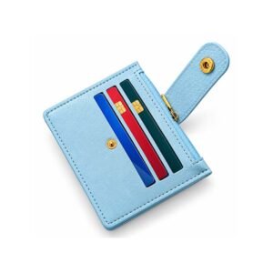 Light Blue Leather Card Holder Wallet with Zipper and Snap Button