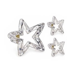Pack of 3 Transparent Star-Shaped Hair Claw Clips in Clear Design