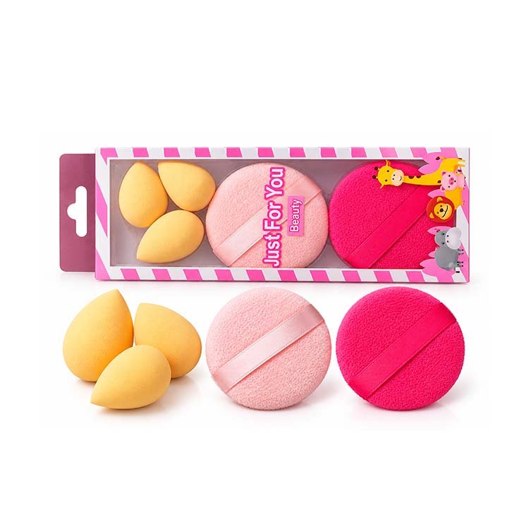 Just For You Beauty Makeup Sponge and Powder Puff Set with 3 Teardrop Sponges