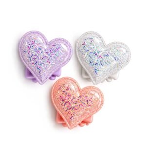 Pack of 6 Fancy Glitter Heart-Shaped Hair Clips for Girls