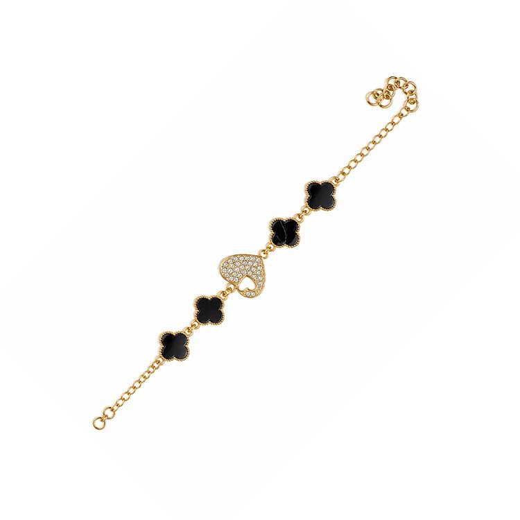 Gold-Tone Black Clover Heart Rhinestone Bracelet - Image 2