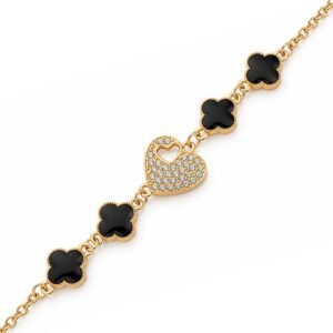 Gold-Tone Black Clover Heart Rhinestone Bracelet