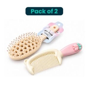 Cute Hair Brush and Wide Tooth Comb with Pink Flower Handles